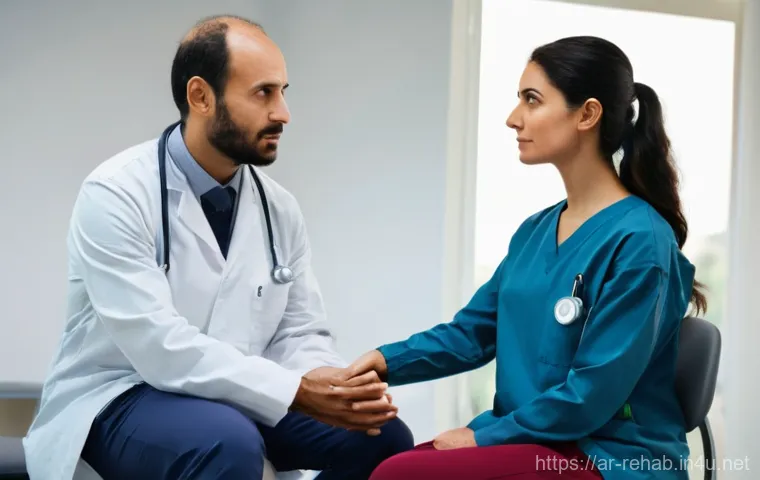 스포츠재활사와 재활운동의 차이 - **Prompt:** A compassionate male physical therapist in his late 30s, wearing professional scrubs, is...