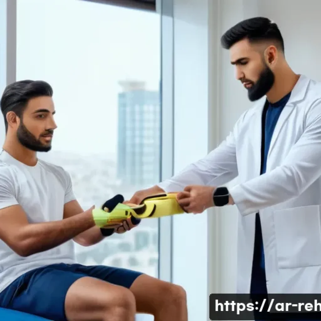 스포츠재활사 취업 공고 해석법 - A professional Middle Eastern male physical therapist wearing a clean white medical coat and sportsw...